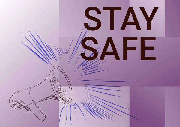 Szöveg megjelenítése Stay Safe. Üzleti ötlet biztonságos fenyegető veszély, kár vagy hely tartani cikkek illusztrációja hangos hangosbeszélők házelnök, hogy új bejelentéseket. — Stock Fotó