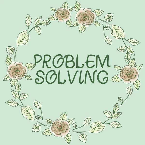 Text sign showing Problem Solving. Conceptual photo to find an answer or means of effectively dealing with Frame Decorated With Colorful Flowers And Foliage Arranged Harmoniously. — Stock Photo, Image