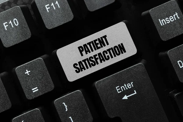 Textskylt som visar patientnöjdhet. Word Skrivet på Indikator för att mäta kvaliteten i vården Skriva Dagliga Påminnelse Anteckningar, Skapa Online Skrivpresentation — Stockfoto