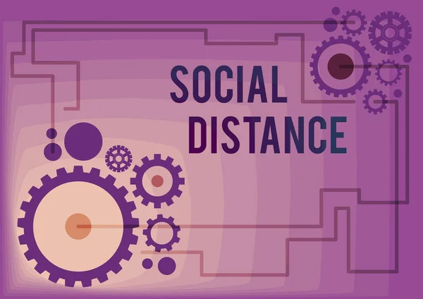 Pismo odręczne Social Distance. Koncepcja internetowa utrzymanie dużej odległości fizycznej dla bezpieczeństwa zdrowia publicznego Ilustracja przekładni mechanicznych połączonych ze sobą Wykonywanie pracy — Zdjęcie stockowe