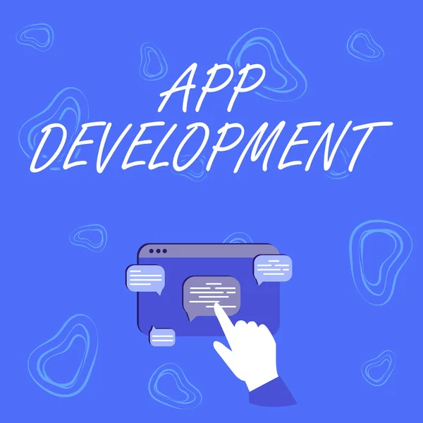Didascalia concettuale App di sviluppo. Business approach Servizi di sviluppo per fantastiche esperienze mobile e web Visualizzazione a mano della crescita del grafico Indicazione dello schermo del browser Web. — Foto Stock
