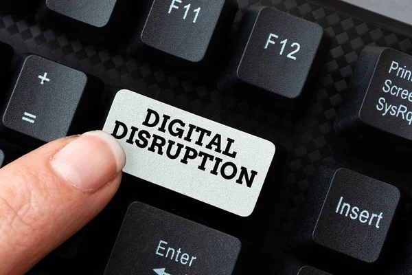 Hand writing sign Digital Disruption. Word for occur when technologies affect value proposition of goods Filling Up Online Registration Forms, Gathering And Editing Internet Data