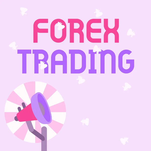 Вдохновение показывает знак Forex Trading. Обмен валюты между двумя или более странами Иллюстрация полярного мегафона с восходом солнца. — стоковое фото