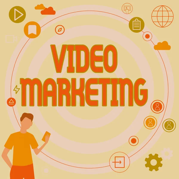 Ispirazione mostrando segno Video Marketing. Internet Concept crea brevi video su argomenti specifici utilizzando articoli Businessman Innovative Thinking Leading Ideas Towards Stable Future. — Foto Stock