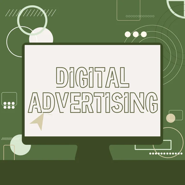 Tekenen met digitale reclame. Word Written on Online Marketing Leveren Promotionele berichten Campagne Illustratie van Cursor In Blanco Screen Monitor Zoeken Ideeën. — Stockfoto