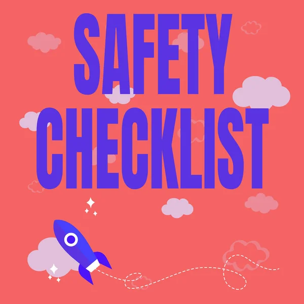 Writing displaying text Safety Checklist. Business overview list of items you need to verify, check or inspect Rocket Ship Launching Fast Straight Up To The Outer Space. — Stock Photo, Image