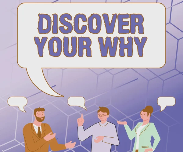 Conceptual display Discover Your Why. Conceptual photo knowing the reason and purpose of one self s is existence Partners Chatting Building New Wonderful Ideas For Skills Improvement. — Stock Photo, Image