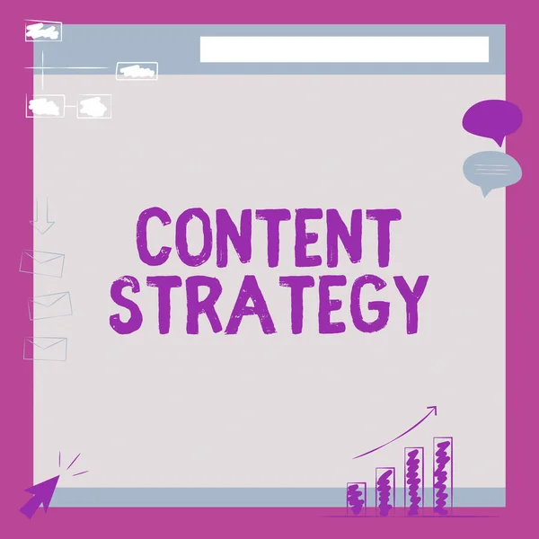 영감의 컨텐츠 전략을 보여 주는 텍스트. 사업 접근 방식좋은 사진 과 단어를 사용하여 마케팅 계획을 작성 메시지받기 및 검색 개선 사항. — 스톡 사진