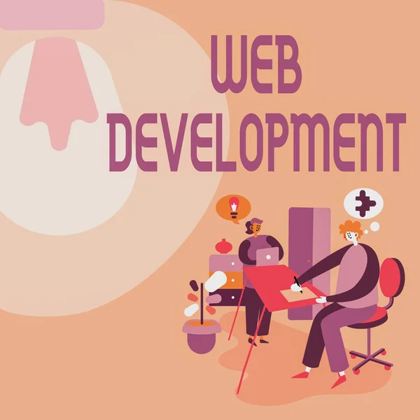 Legenda conceitual Desenvolvimento Web. Conceito de negócio Parceiros de Desenvolvimento Web Compartilhando Novas Ideias para Estratégias de Trabalho de Melhoria de Habilidade. — Fotografia de Stock