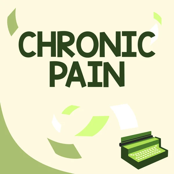 Az ihlet a krónikus fájdalom jeleit mutatja. Word for Pain, amely túlnyúlik a várható gyógyulási időszakon Vintage írógép rajz több lebegő papírok. — Stock Fotó