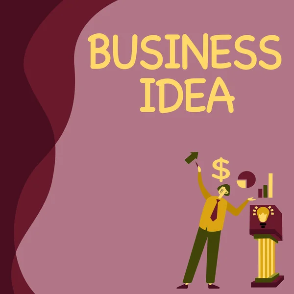 Ispirazione mostrando segno Business Idea. Foto concettuale il concetto che può essere utilizzato per scopi commerciali Manstanding Alone Presentare grafici e nuove idee finanziarie con Podium. — Foto Stock