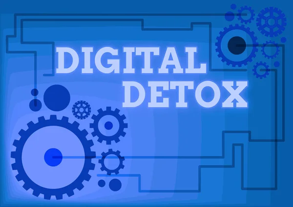 Konceptvisning Digital Detox. Begreppet tid under en person slutar att använda prylar Illustration av mekaniker redskap anslutna till varandra Utförande arbete — Stockfoto