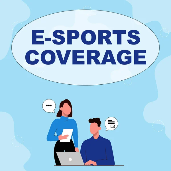 Fogalmi megjelenítés E Sports Coverage. Koncepció jelentése Élő közvetítés a legújabb sportversenyről Műsorszóró partnerek Új ötletek megosztása a készségfejlesztéshez Munkastratégiák. — Stock Fotó
