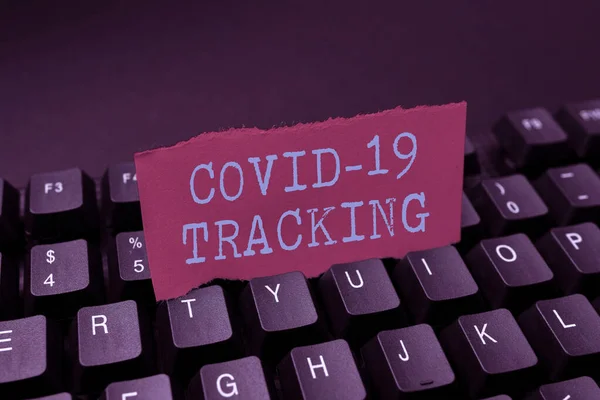 Handstilstext Covid 19 Tracking. Affärsidé Distinguishing process of the possible infected individuals Typing Image Descriptions and Keywords, Enentry New Internet Website — Stockfoto