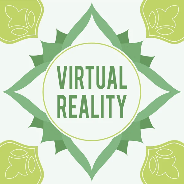 Exibição conceitual Realidade Virtual. Quadro de realidade virtual vitrine de negócios decorado com flores coloridas e folhagem arranjada harmoniosamente. — Fotografia de Stock