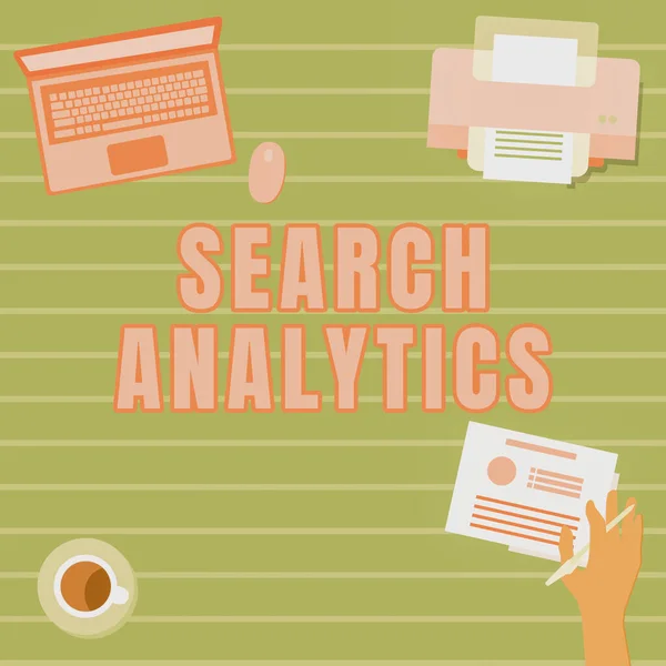 Texto que muestra inspiración Search Analytics. Palabra para investigar interacciones particulares entre los buscadores web Pluma de mano Creación de planes para nuevas ideas increíbles — Foto de Stock