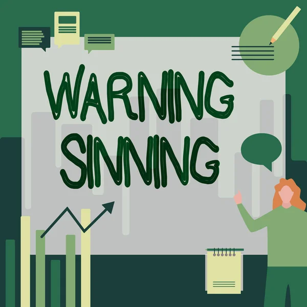 Legenda conceitual Warning Sinning. Conceito significado Aviso pecaminoso Empresária Casual Permanente Apresentando gráficos e novas ideias maravilhosas. — Fotografia de Stock