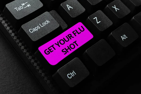 Conceptual caption Get Your Flu Shot. Internet Concept immunization is given yearly to protect against the influenza Typing Character Background Story, Creating New Social Media Account — Stock Photo, Image