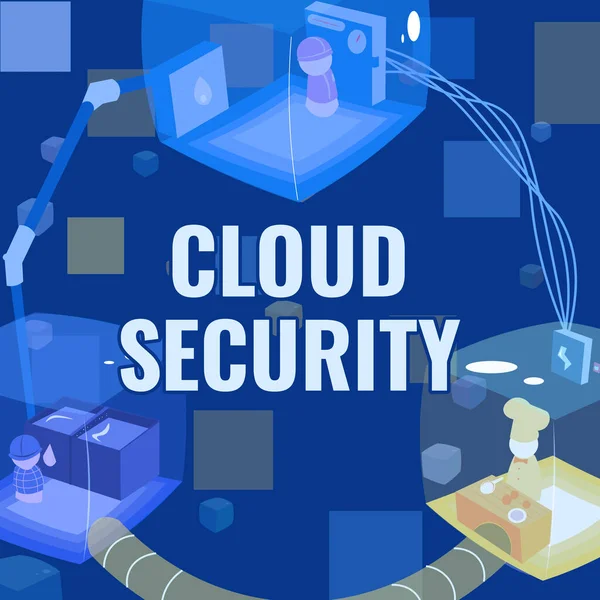 Tekst pokazujący inspirację Cloud Security. Internet Concept Ochrona przechowywanych informacji Bezpieczna technologia kontrolowana Stoiska połączone Zapewnienie niezbędnych zasobów w miejscu pracy. — Zdjęcie stockowe