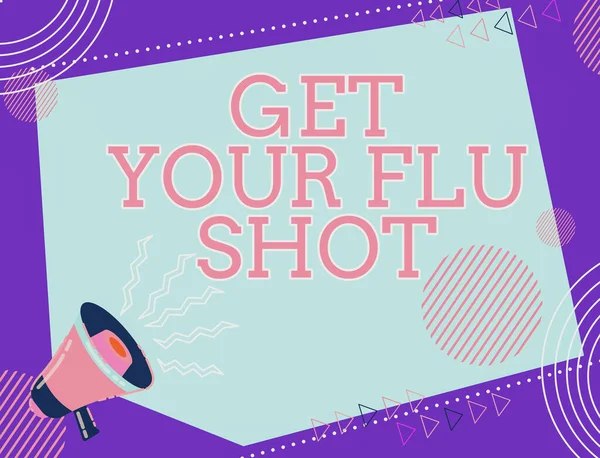 Schild mit der Aufschrift Get Your Grippe Shot. Geschäftskonzept: Impfstoff gegen Grippe anschaffen Illustration: Ein lautes Megafon macht neue wunderbare Ankündigung — Stockfoto
