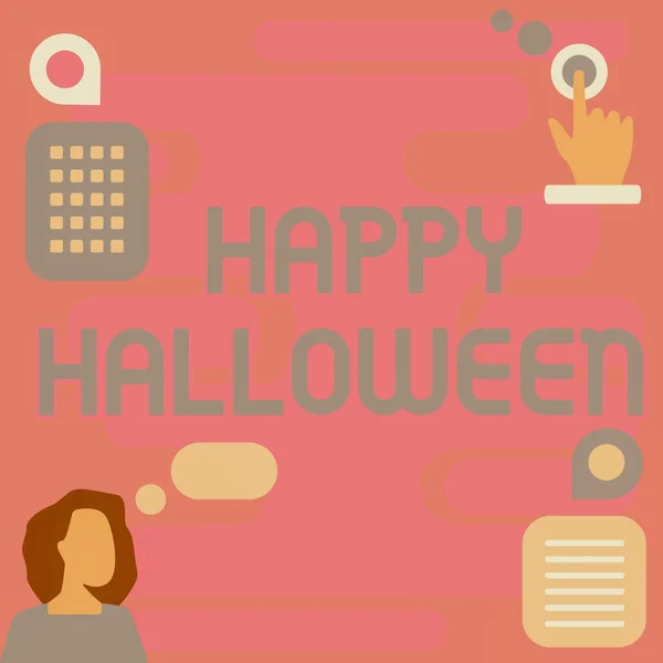 Text som visar inspiration Glad Halloween. Affärsidé kväll före de kristna heliga dagarna av alla helgons dag kvinna innovativt tänkande ledande idéer mot en stabil framtid. — Stockfoto