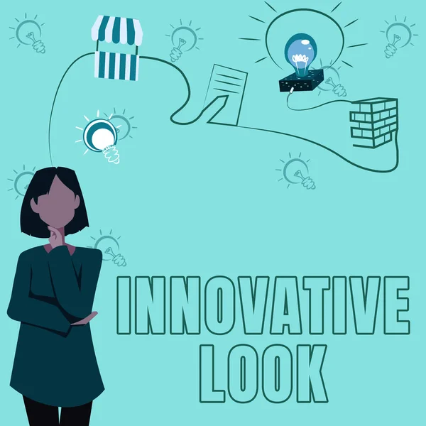 Текст почерка Innovative Look. Бизнес-подход Качество идеи, которая является новым и различным тенденция женщина инновационное мышление ведущих идей в направлении стабильного будущего. — стоковое фото