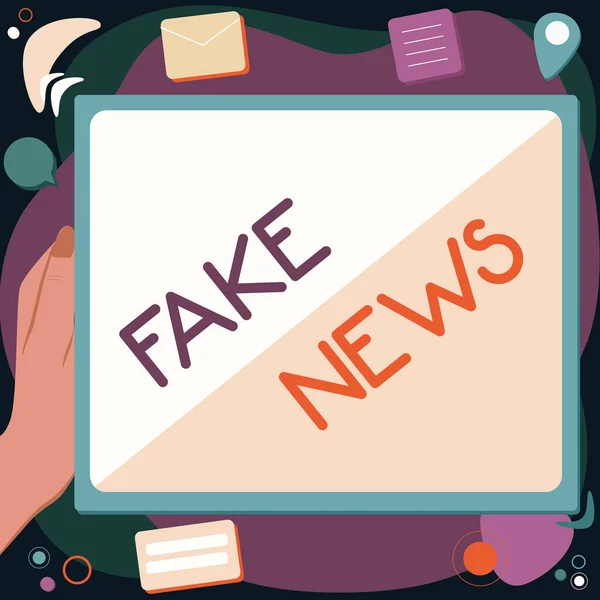 Text caption presenting fake news business concept false