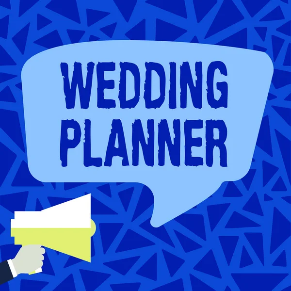 Χειρόγραφο κείμενο Wedding Planner. Word Wedding Planner Loud Megaphone Κάνοντας νέα θαυμάσια ανακοίνωση στο κοινό — Φωτογραφία Αρχείου
