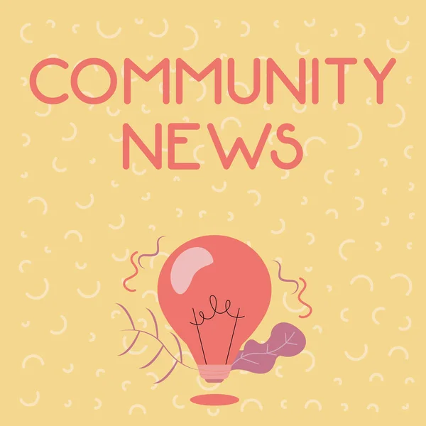 Text sign showing Community News. Concept meaning news coverage that typically focuses on city neighborhoods Illuminated Light Bulb Drawing Plants Shell Showing Technology Ideas. — Stock Photo, Image