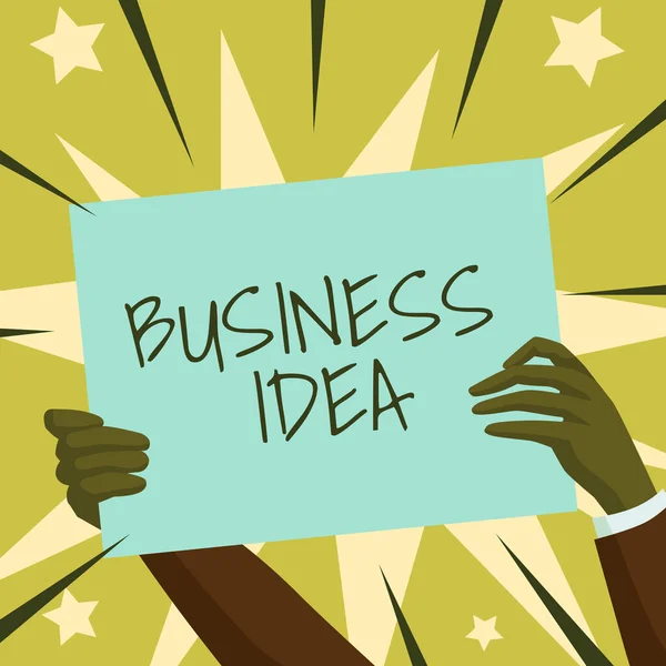 Conceptuele weergave Business Idea. Business showcase het concept dat kan worden gebruikt voor commerciële doeleinden Handen Holding Paper Toont nieuwe ideeën omringd met sterren. — Stockfoto