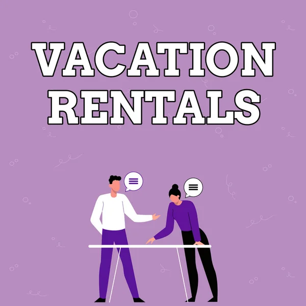 Text caption presenting Vacation Rentals. Business showcase Renting out of apartment house condominium for a short stay Partners Sharing New Ideas For Skill Improvement Work Strategies. — Stock Photo, Image