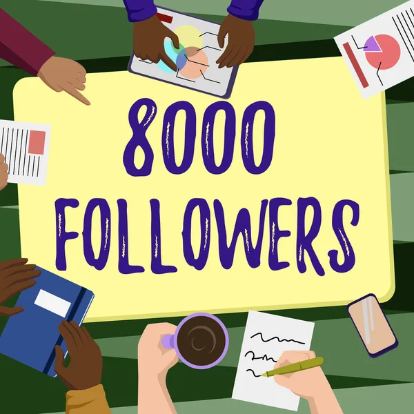 Εννοιολογική απεικόνιση 8000 followers. Business showcase number of individuals who follows someone in Instagram Συνάδελφοι — Φωτογραφία Αρχείου