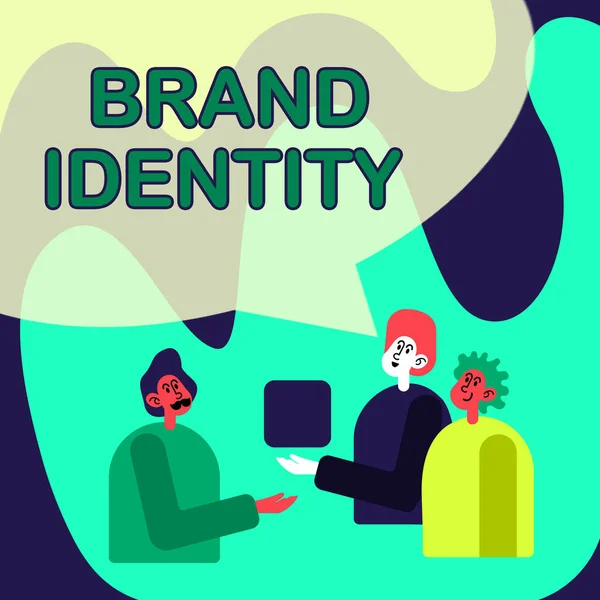 Testo calligrafico Brand Identity. Concetto di business elementi visibili di un marchio che identificano e distinguono i colleghi Visualizzazione del cubo Rappresentazione del lavoro di squadra Discutere Progetto futuro. — Foto Stock