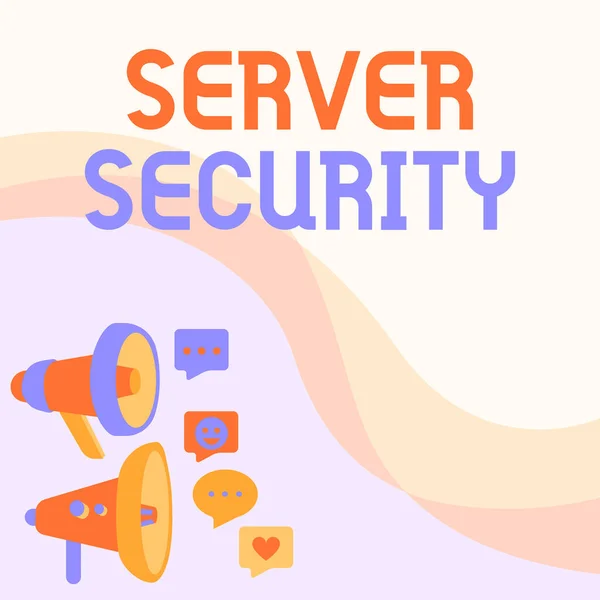 Exibição conceitual Server Security. Servidor web de abordagem de negócios que garante transações online seguras Megafones desenho dando comentários positivos fazendo anúncio — Fotografia de Stock