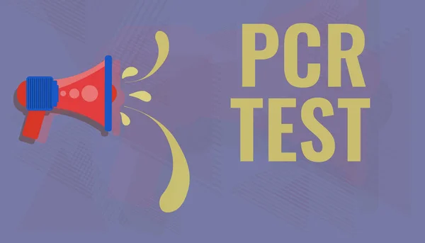 Podpis wyświetlający test Pcr. Koncepcja biznesowa jakościowe wykrycie genomu wirusowego w krótkim seqeunce DNA Ilustracja Megafon Wyrzucanie kropel wody Dokonywanie ogłoszenia. — Zdjęcie stockowe