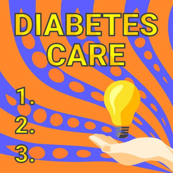 展示糖尿病护理的标志。《医学杂志》为医护人员治疗糖尿病女患者手握灯提供新思路, — 图库照片