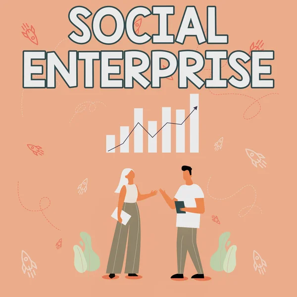 Τίτλος κειμένου που παρουσιάζει το Social Enterprise. Εννοιολογική φωτογραφία Επιχείρηση που κάνει τα χρήματα με κοινωνικά υπεύθυνο τρόπο Εικονογράφηση των εταίρων μοιράζονται υπέροχες ιδέες για τη βελτίωση των δεξιοτήτων. — Φωτογραφία Αρχείου