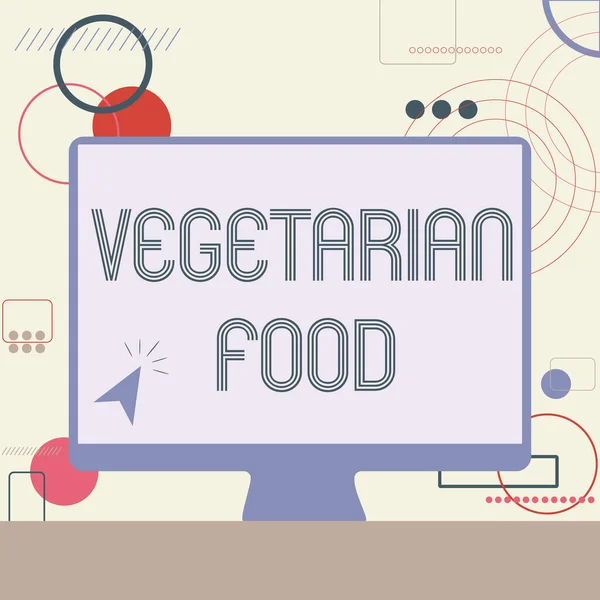 Segno di testo che mostra cibo vegetariano. Parola per cucina si riferisce al cibo che soddisfa gli standard vegetariani Illustrazione del cursore In Blank Screen Monitor Idee di ricerca. — Foto Stock