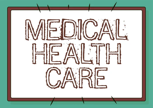 Szöveges felirat az egészségügyi ellátásról. Fogalmi fotó helyreállítása a fizikai és mentális jólét vonal Illusztrált hátterek különböző formák és színek. — Stock Fotó