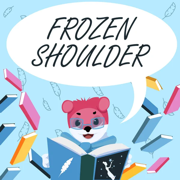 Handwriting text Frozen Shoulder. Concept meaning characterized by stiffness and pain in your shoulder joint Fox With Glasses Sitting In Library Reading A Book Studying. — Stock Photo, Image