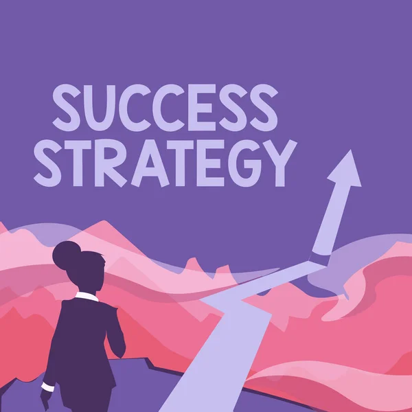 成功戦略を示すインスピレーション。ビジネスコンセプトは、上司が成功をマーク矢印で山に向かって歩く会社を実行する必要がある指導を提供します — ストック写真