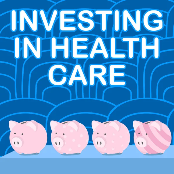건강 관리에 투자하는 문서 작성. 건강 보험에 투자하기 위해 작성 된 소문 다발성 돼지 은행 목록에 배경 줄무늬가 있는 테이블. — 스톡 사진