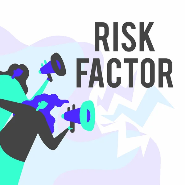 Text showing inspiration Risk Factor. Business showcase Characteristic that may increase the percentage of acquiring a disease Women Drawing Holding Megaphones Making Announcement To The Public. — Stock Photo, Image
