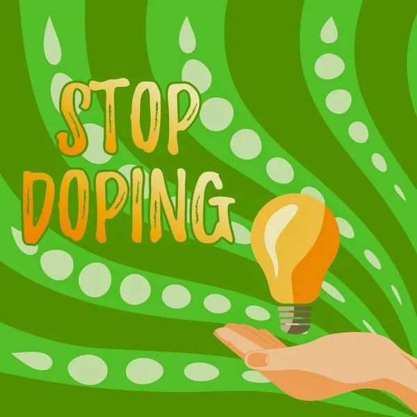 Znak tekstowy pokazujący Stop Doping. Pomysł na biznes nie używać zakazane wyniki sportowe zwiększające leki Lady Hands Holding Lampa z formalnym stroju prezentując nowe pomysły na projekt, — Zdjęcie stockowe