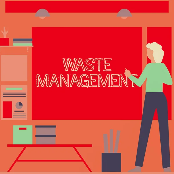 A hulladékgazdálkodást bemutató szövegfelirat. Word for Waste Management Üzletasszony Alkalmi állandó bemutató diagramok és új csodálatos ötletek. — Stock Fotó