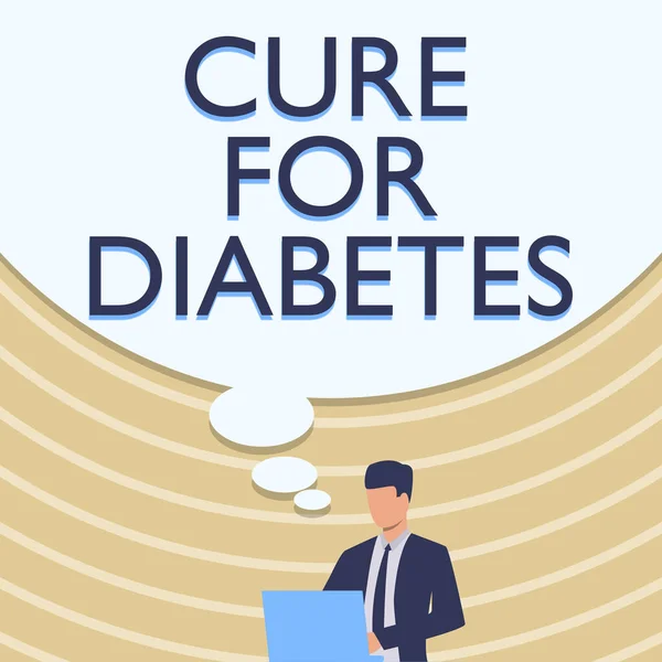 Szöveg felirat bemutatása Cure For Diabetes. Szó javítása érzékenység a testszövetek inzulin Businessman öltöny rajz Laptop nagy ötlet buborék. — Stock Fotó