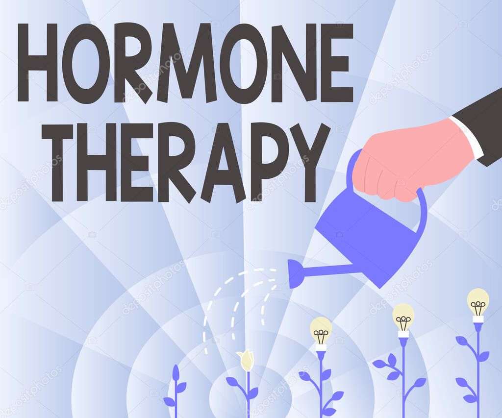 Hand writing sign Hormone Therapy. Business overview use of hormones in treating of menopausal symptoms Hand Holding Water Can Watering Plants Growing Newest Project Ideas.