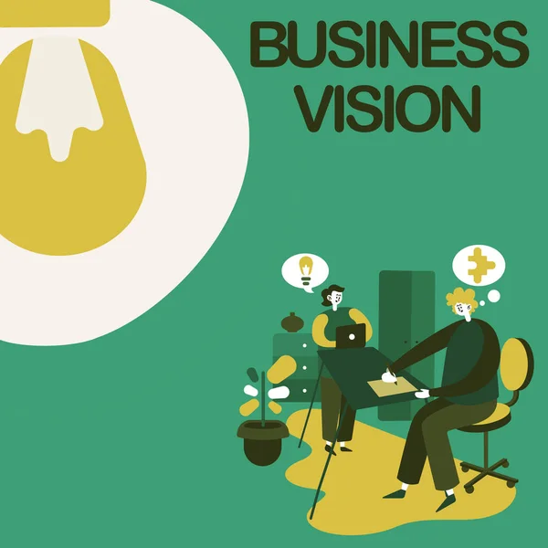 ビジネスビジョンを示すテキストキャプション。あなたの目標に基づいて将来的にビジネスを成長させるために書かれた言葉パートナースキル向上のための新しいアイデアを共有する作業戦略. — ストック写真
