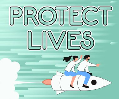 Metin gösterimi yazılıyor Hayatları Koru. Roket Gemisi Gezisinde Mutlu Ortakların Dünya 'yı Keşfe Çıkmasının Hasar ve yıkımına Karşı İş Genel Görünümü.