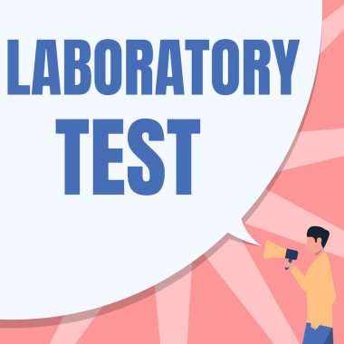 El yazısı laboratuvar testi. Test edilen maddelerden elde edilen tıbbi teşhisin belirlenmesi fikri. İnsan, Cebinde Büyük Baloncuklu El Çizimi Megafonu..